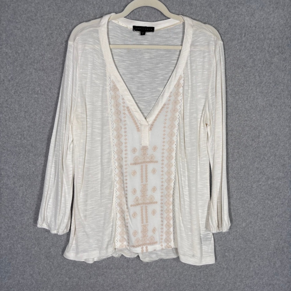Sanctuary Crochet Stitch Burnout Top Large Aztec Embroidered Southwestern Boho